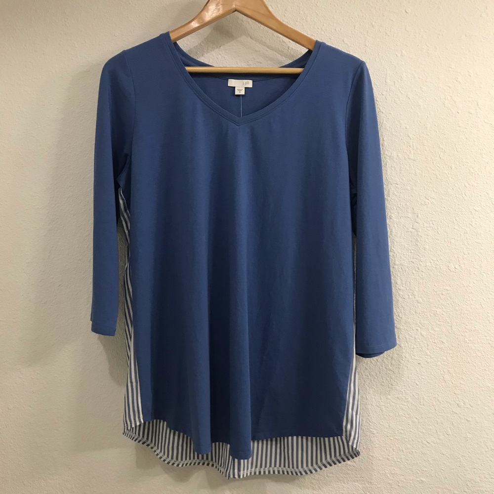J Jill Blue Tunic Style Top Striped Button Back
